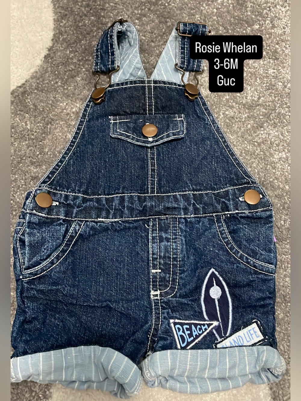 Rosie Whelan Denim Baby Shortalls - Navy Blue with Light Blue Trim